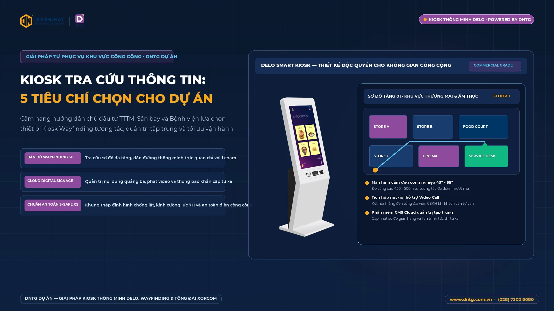 Kiosk tra cứu thông tin và bản đồ số Wayfinding cho trung tâm thương mại, sân bay và bệnh viện